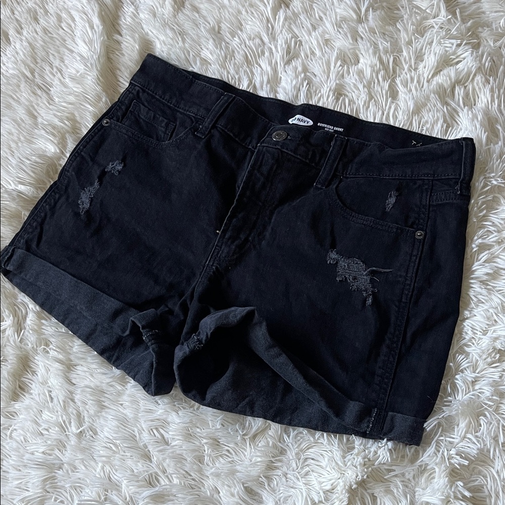 Old Navy Black Roll-Cuff Distressed Women's Jean Shorts